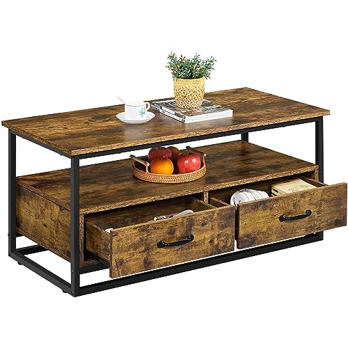 Yaheetech Couchtisch Kaffeetisch mit offenen Ablagen Wohnzimmertisch aus Holz und Metall Sofatisch...