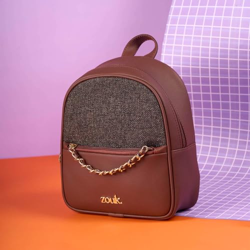 Image of ZOUK Mayra Mini Daypack | Stylish Vegan Leather Backpack for Women with Water-Resistant Lining | Handcrafted Small Day Bag with Gold Zip & Adjustable Straps |