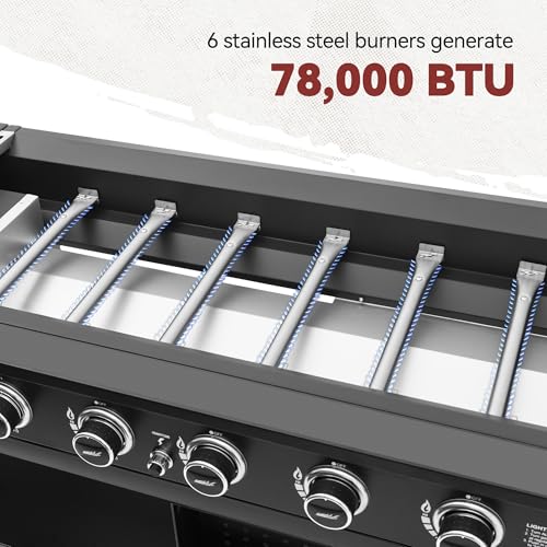 Image of Royal Gourmet GB6000 6 Burner Propane Gas Griddle with Folding Side Tables, 44-Inch Flat Top Grill with Double-Layer Bottom Shelves for Outdoor Party or Backyard Barbecue, Black