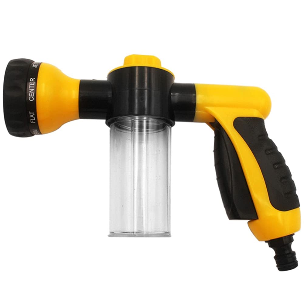 Garden Hose Attachment Spray Gun Nozzle with Reservoir for Soap Or Fertiliser Yellow