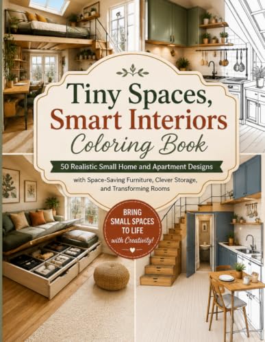 Tiny Spaces, Smart Interiors Coloring Book: 50 Realistic Small Home and Apartment Designs with Space-Saving Furniture, Clever Storage, and ... & Interiors Coloring Collection) image 2