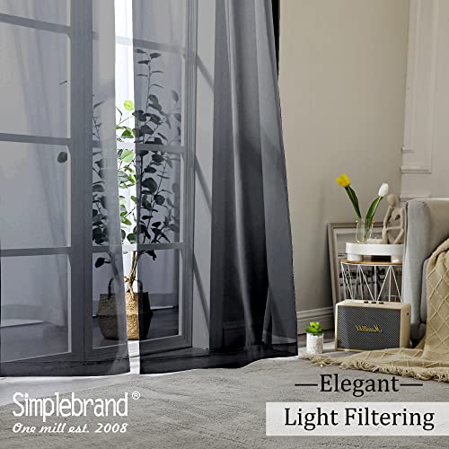 Image of Simplebrand Black Sheer Curtains, 72 inch Length, 2 Panels Set - Light Filtering, Rod Pocket Window Curtains for Bedroom (Black, 59 inch W x 72 inch L)