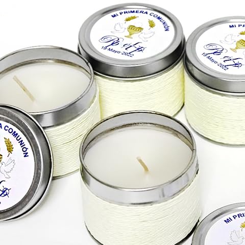 Pack de 12 velas aromáticas personalizadas con tu propio diseño o imagen para decorar tu hogar o cualquier evento como boda, bautizo, comuniones (Vainilla)