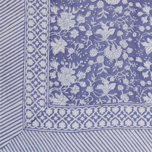 Image of ShamaBlue Premium Hand Block Printed Bedsheet | Bed Sheet Flatsheet | Pure Cotton | Double Bed King Size 108 inchx108 inch | 300 TC Bedsheets | Includes 2 Pillow Covers | Floral Design