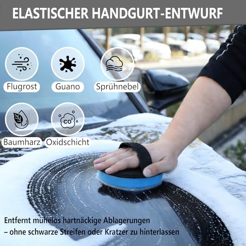 Clay Pad (Ø125mm) | Clay Disc Set mit Handgurt Applikator | Auto Reinigungsknete Set zur schonenden Entfernung von Flugrost, Harz, Teer, Insektenreste | Car Clay Bar, Lackknete für Tiefglanz