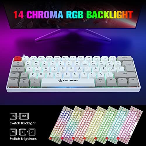 UK Layout 60% Percent Gaming Keyboard Mini Mechanical Compact Wired Type C Dye-Sublimation PBT Keycaps USB Apex Pro Kontrol Freek NKRO Blue Switch Water-resistant 14 Chroma RGB Illuminated LED Backlit