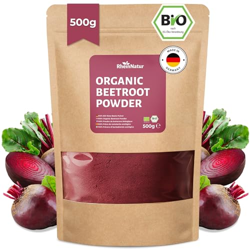 RheinNatur Bio Rote Beete Pulver 500 g 100% Rote Beete vegan natürlich ideal für Smoothies & Getränke Bio-Qualität