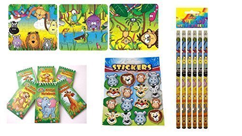 Preisvergleich Produktbild 6 X Dschungel Tier- Puzzle, Aufkleber, Bleistift & Notizbücher - REFERENCE PBF162