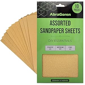 Pack of 10 Sand Paper Sheets – Mixed Grits, 3x Fine, 4x Medium, 3x Coarse – Assorted Sandpaper for Wood and Walls
