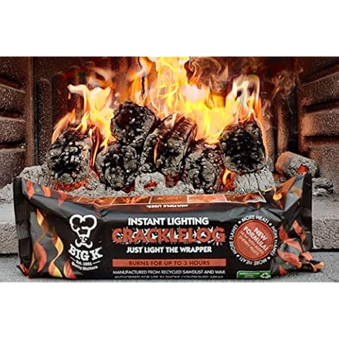 BIG K Instant Light Crackle Fire Logs Defra Approved Smoke-Free Burns for Upto 3 Hours 10 Pack FireLogs Cover