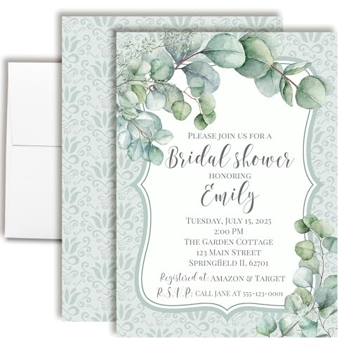 Eucalyptus Greenery Bridal Shower Invitations – 20 Personalized 5x7 Botanical