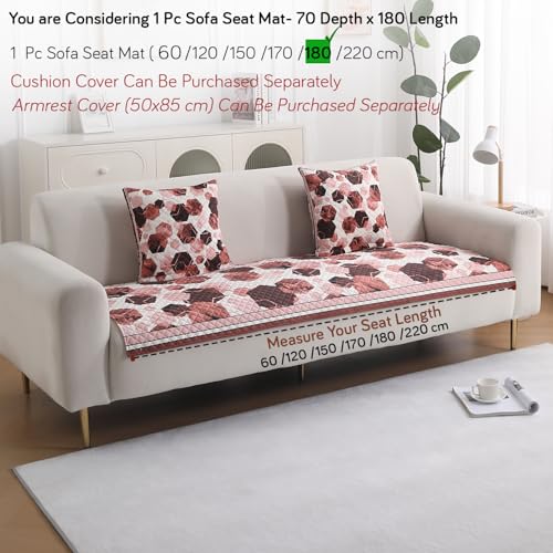 Image of HOKIPO 'LiefNest' Holland Velvet Sofa Cover Mat with Foam Filling for 1 /2 /3 Seater & L-Shape Sofa. Make Your Own Sofa Cover Set, Mat Size: 180(L) cm, Geometric Hexagon Cider Red (IN-825-D1)