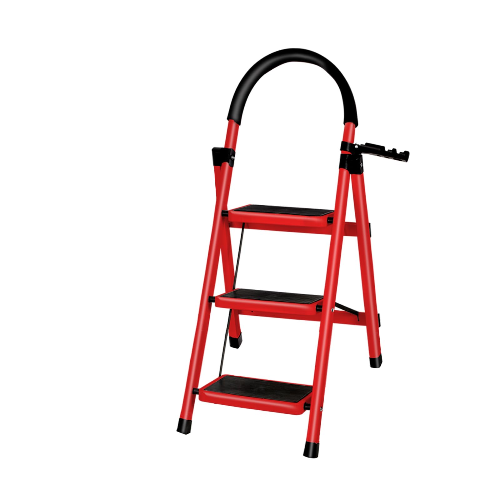 Escabeau Ménager 3 Marches en Aluminium avec Mains Courantes 150 KG Escabeau en Aluminium Echelle Multifonctions pour Maison et Bureau-104 x 57 x 41,5 cm - 3 marches (Rouge)
