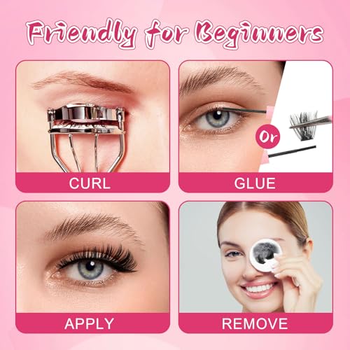 Glowing Win Cluster Lashes Kit with Lash Glue&Remover 544pcs Individual Eyelashes 60D 100D 120D 150D False Eyelashes Individual Kit D Curl Strip Eye Lashes Book Mix 10-16mm - Image 6