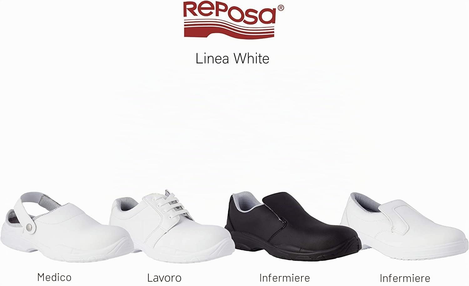 REPOSA Nurse, Scarpe Sanitarie Donna e Uomo in Microfibra con Suola Antishock, Scarpe Sanitarie Chiuse senza Lacci - Scarpe da Lavoro Sanitario e Cucina Comode, Antiscivolo, Antistatiche e Traspiranti