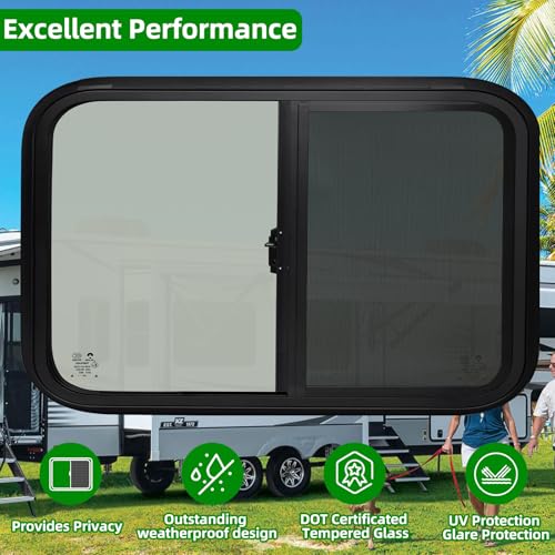 Image of 48 inchW x 22 inchH RV Windows for Cargo Trailer Camper,Tinted Horizontal Sliding | RV Cargo Trailer Camper Window Replacement w /Screen&Trim Ring,Fit 15 /16 inchor 1-3 /8 inch Thick Wall,Allow Error 1 /16 inch,DOT Approved