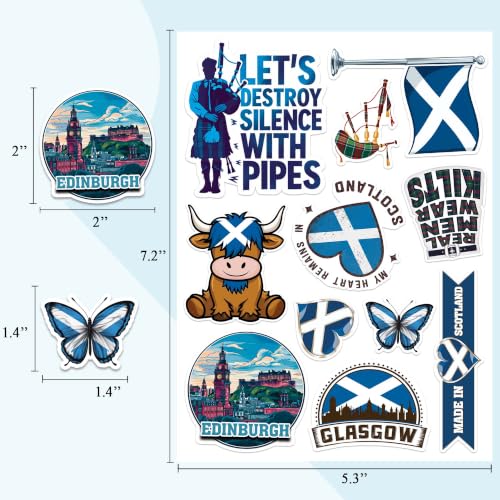 Image of Scotland Travel Stickers 50 Pieces Vinyl Waterproof Decal for Laptop Water Bottle Phone Car Window Bike Motorcycle Stakeboard Scrapbook Scotlands Sticker Gifts