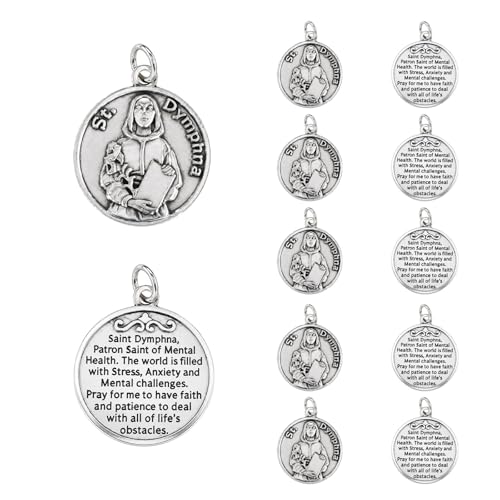 Rlcvecv 10 Pcs St Dymphna Medal Saint Dymphna Pendant for Car Necklace Bracelet Keychain Rosary