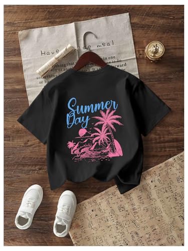 Image of SOLY HUX Girl's Short Sleeve Graphic Tees Crew Neck Beach Tops Casual Summer T-Shirts