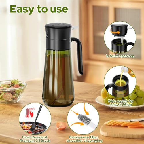 Euqvunn 2-In-1 Ölspender Und Ölsprüher Mit Silikonpinsel, 580ml Lichtgeschützte Öl Sprühflasche Für Olivenöl – Hält Das Öl Frisch… – Ansicht 5