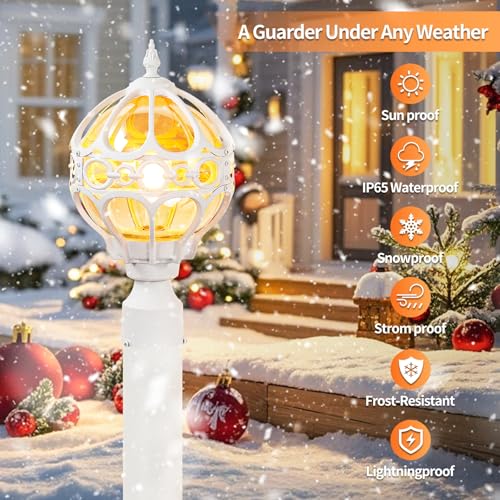 Image of White Outdoor Globe Post Lights, Exterior Waterproof Rustproof Sphere Outside Post Lamps Fixture, Farmhouse Aluminum Pillar Lantern for Porch House Pathway Fence Yard Garden Patio, No Sensor