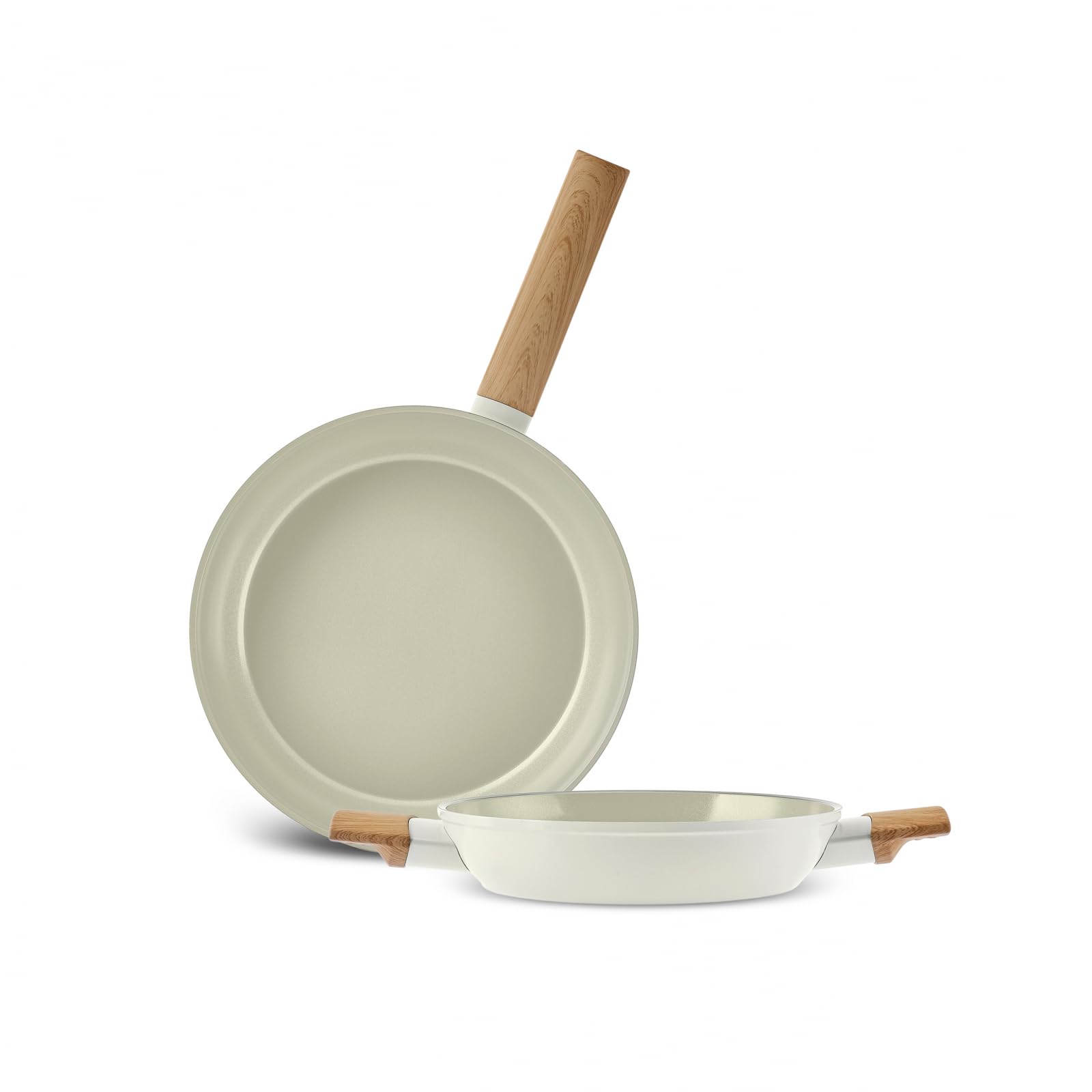 Karaca Cream Swiss Crystal Almond 2-Piece Non-Stick Induction Pan Set,