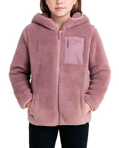 Image of Reebok Girls Plush Sherpa Fleece Full-Zip Hooded Teddy Winter Jacket