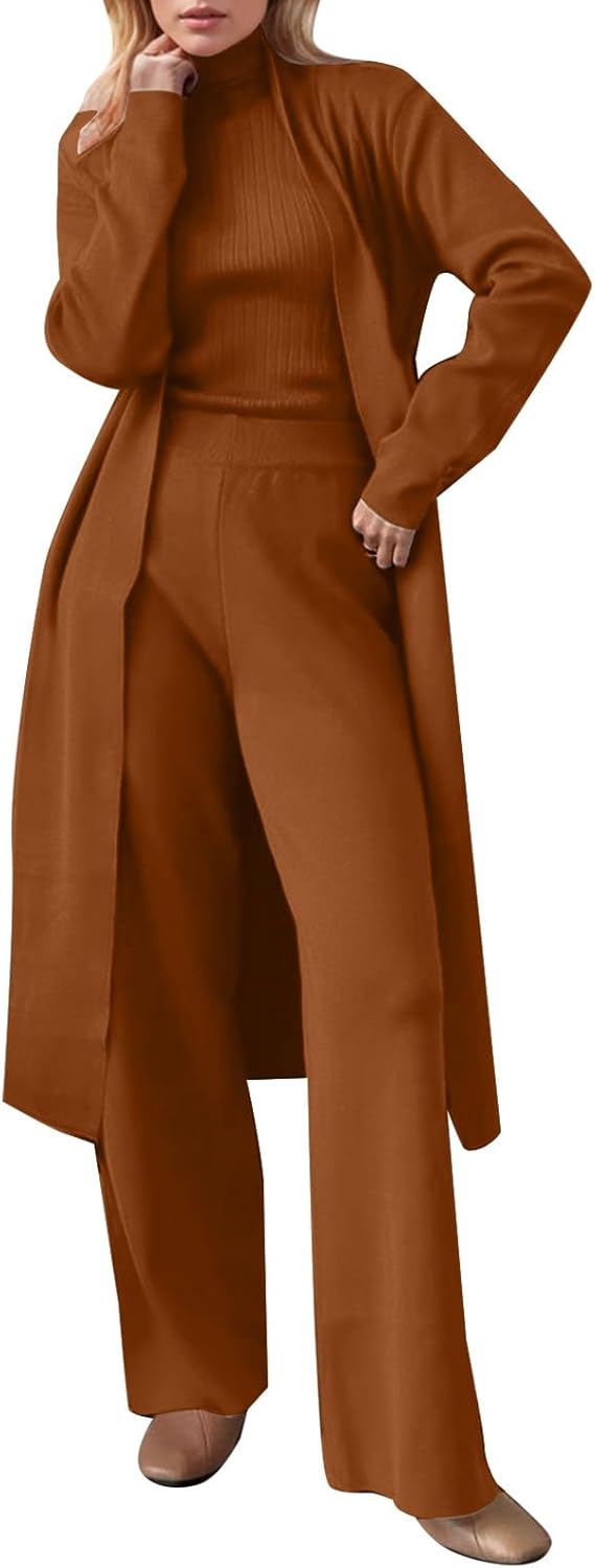 uhnmki Trendy Women's Trousers Suit Fashionable Tracksuit Set Comfortable Knitted Pant Outfit for Stylish Ladies