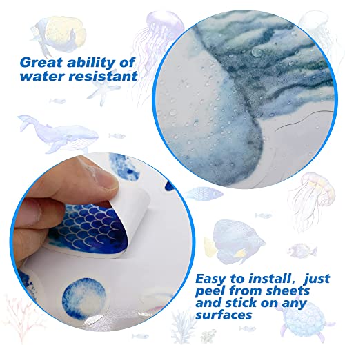 Ocean Fish Wall Decals,Glow In The Dark Under The Sea Wall Decals Sea Life Animals Wall Stickers Removable Waterproof Peel And Stick For Boys Kids Bathroom Watercolor Ocean Creatures Decor(Upgrade) #TOP4