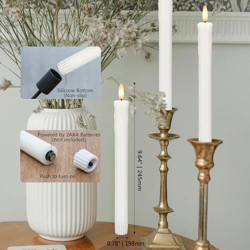 Image of Dripless Flameless Taper Candles with Rmote, 9.6 inch Real Wax Battery Operated Candles with 3D Wick, 3 Pack Led Candle Flickering Candlesticks for Home, Wedding, Party, White
