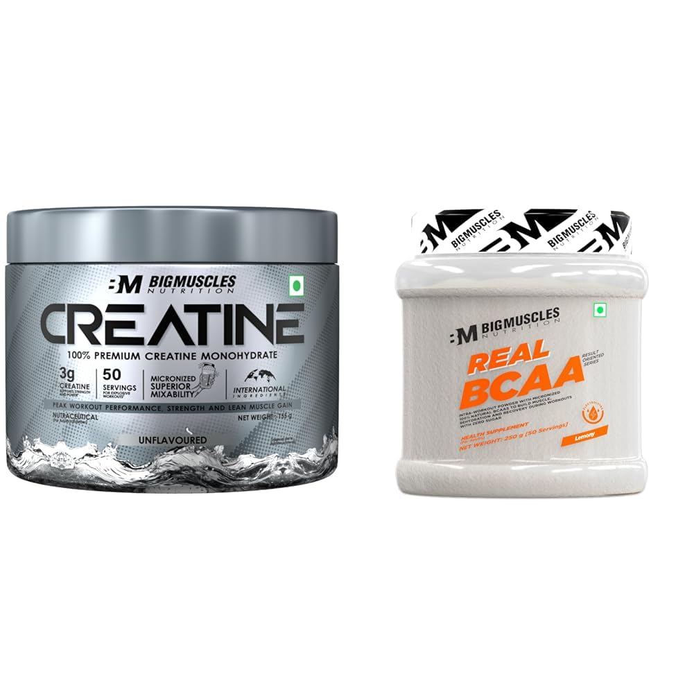 Bigmuscles Nutrition Creatine [155 G,50 Servings]| Unflavoured|Micronized Creatine Monohydrate To | Bigmuscles Nutrition Real BCAA with Electrolytes [50 Servings, Lemony] | BCAA Powder in 2:1:1 Opti-image-45