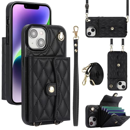Housse luxe iPhone 15 en cuir PU noir style mignon élégant