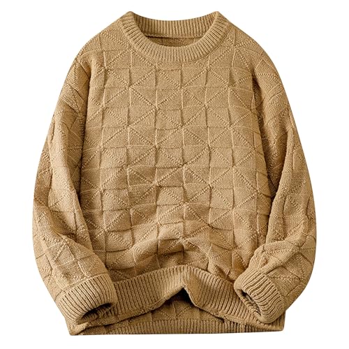 Mens Casual Loose Fit Pullover Sweater Knitted Long Sleeve Solid Sweaters Solid Color Comforable Round-Neck Sweater