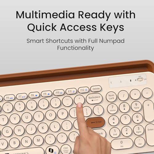 Image of Portronics Bubble 3.0 Wireless Keyboard with Bluetooth + 2.4 GHz USB Receiver, Rechargeable Battery, Dual Height Adjustment, Multimedia Hotkeys with Numpad, for Laptop, PC, Smartphone, Tablet(Beige)