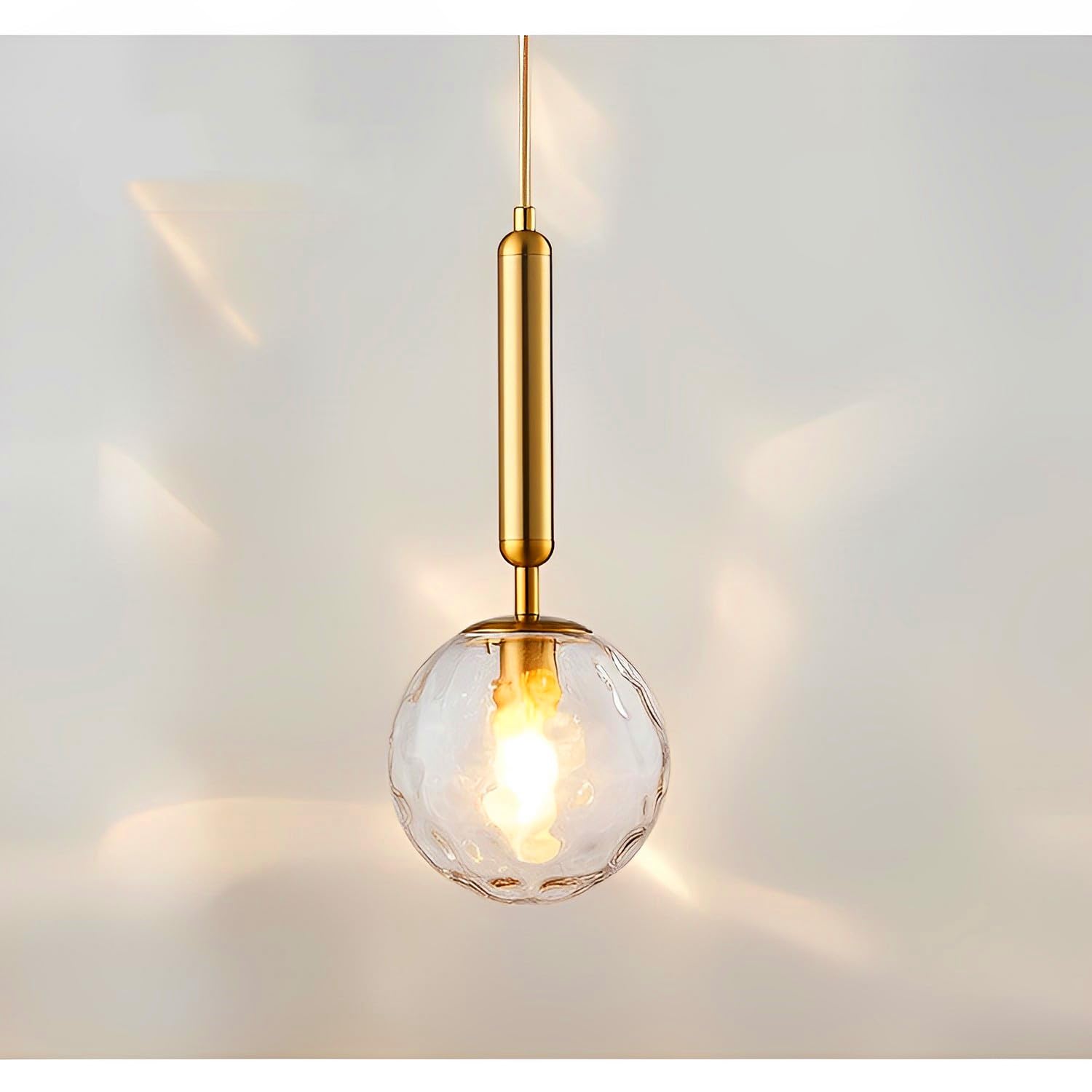 Lámpara Colgante de Oro Moderno Globo de Vaso de Lampara Techo Colgante de Luz Sombra Iluminación Colgante de Interior para Salon de Estar Cocina Comedor Dormitorio,Pantalla Transparente,15CM