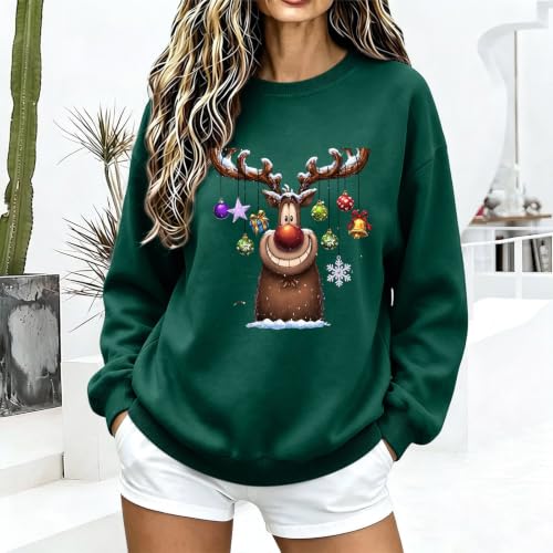 YNCSZEC Women's Christmas Sweatshirts Funny Long Sleeve Crewneck Pullover Xmas Holiday Printed Vintage Sweaters Tops Green comfy christmas sweatshirts S - image 2