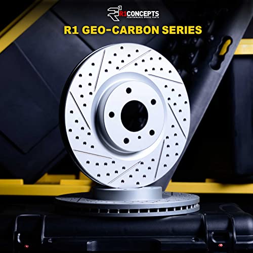 Image of R1 Concepts Rear Brake Rotors Fits 2017-2020 Fiat 124; 2016 Mazda MX-5 | Drilled Slotted Carbon Disc Brake Rotors| 11.0 inch Rear