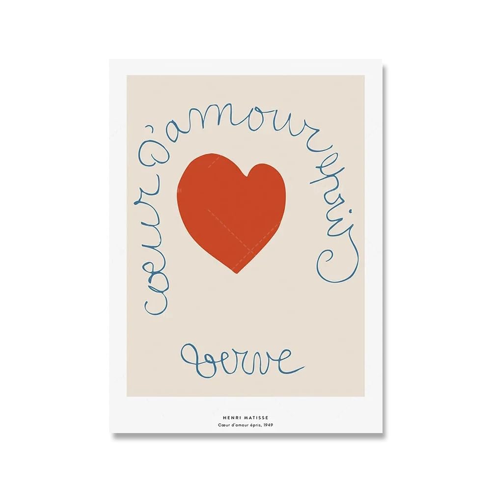 QSDTGHUIKP Henri Matisse Heart Prints Heart of Love Wall Art Henri Matisse Poster and Painting Aesthetic Canvas Picture for Home Decor 16x24inx1 Frameless