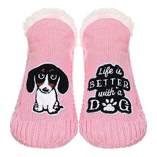 Image of ZYZX Cute Dog Slipper Socks for Women with Grips,Fuzzy Socks Indoor