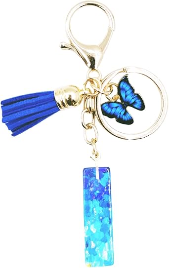 jtkdxqs A-Z Letter Keychain Crystal Royal Blue with Tassel Butterfly Car Keychains for Women Backpack Handbags Cute Pendant