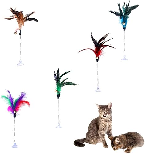 Miniatura 3 de Divertido gato pluma campana primavera ventosa elástico jugando juguete interactivo gato juguetes interactivos interior color aleatorio