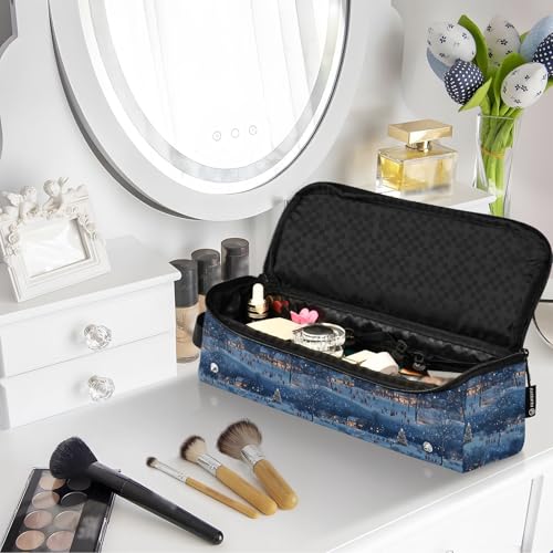 Bolsa de viaje resistente al calor para herramientas de cabello Christmas Village Marble, con tapete protector para planchas, rizadores y accesorios de cuidado capilar, organizador portátil miniatura 7