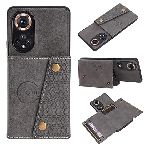 Housse Honor 50 avec étui de téléphone magnétique voiture antichoc et porte-carte gris