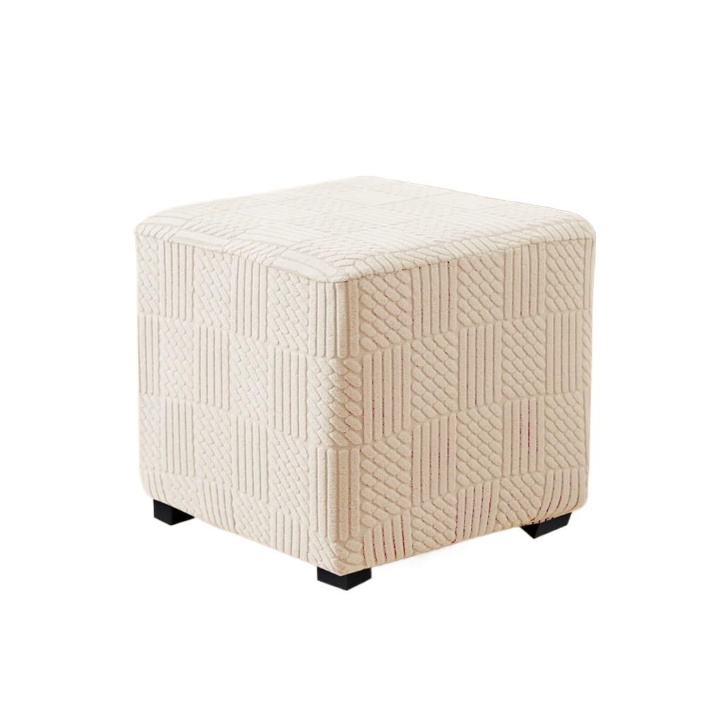 Square Jacquard Stool Cover Anti Slip Detachable Footstool Cover(Beige,L)