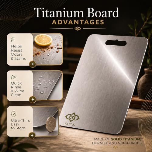 Tabla de cortar de titanio con set de 3 cuchillos miniatura 3