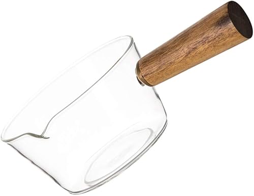 Miniatura 10 de OSALADI Olla de vidrio transparente de 13.5fl oz, cacerola de vidrio para calentar la leche, olla antiadherente con mango de madera, calentador de