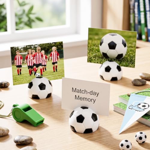 Image of Leinuosen 24 Pcs Resin Soccer Base Centerpieces Place Card Holder Soccer Shaped Table Number Holder Name Place Photo Stand for Sports Events Wedding Party