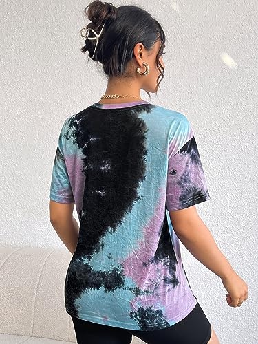 SOLY HUX Women's Tie Dye Shirt Short Sleeve Round Neck Tees Casual T Shirts Summer Tops2