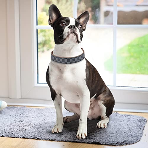Leather Dog Collar Adjustable Dog Collars For Small Medium Large Dogs Female Male Classical Plaid Puppy Collar Boy Girl Customize Pet Collars Dog Chain Collars Necklace Cats Accessories (S, Grey) #TOP7