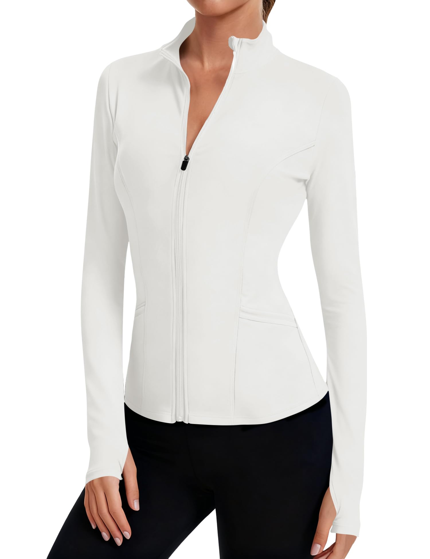 LOMON Women's Athletic Jackets Cropped Long Sleeve Workout Tops Yoga Zip Up Jackets Gym Tops Golf Shirts